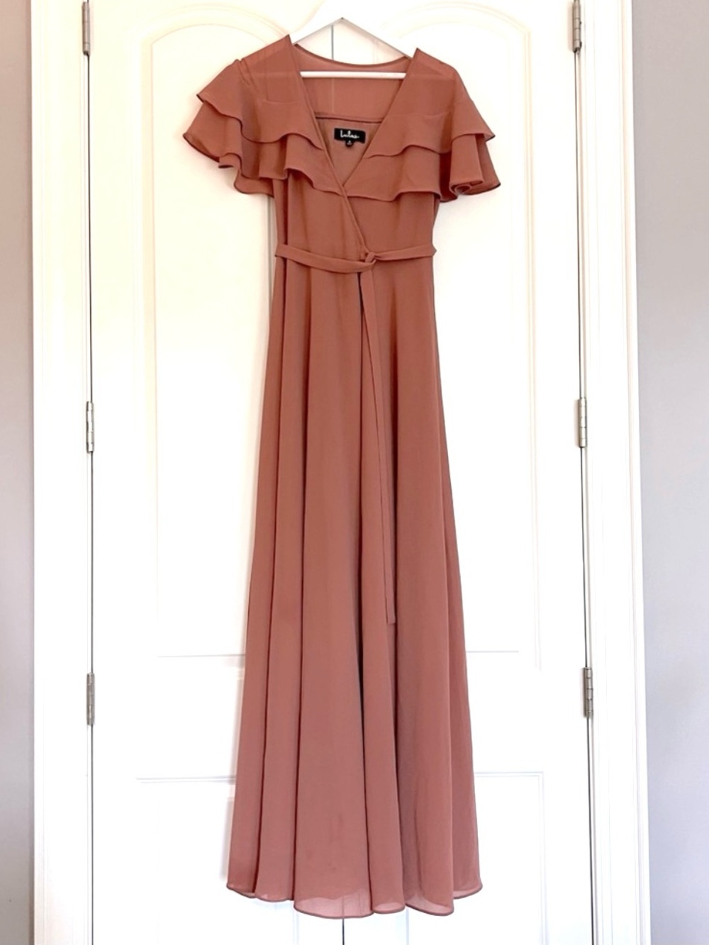 Lulu’s Rusty Rose Wrap Maxi Dress Evening Gown Flowy Prom HOCO Winter Dance, S